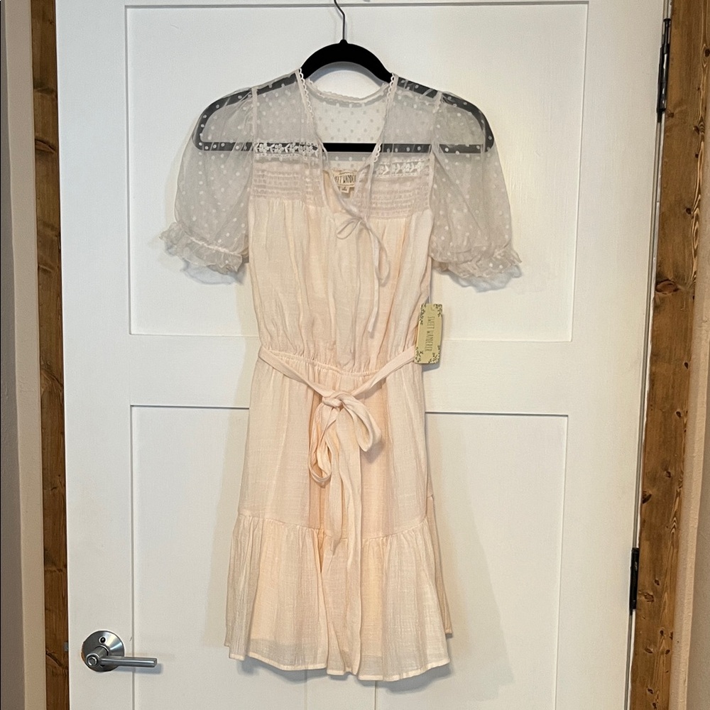 Sweet Wanderer Cream Sheer Polka Dot Dress